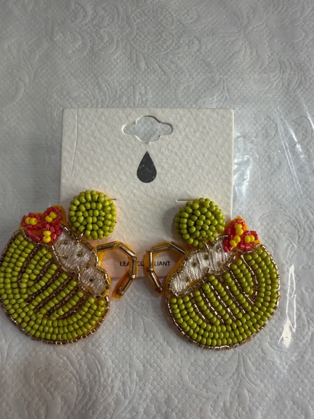 Beaded Lime Green Floral Statement Earrings